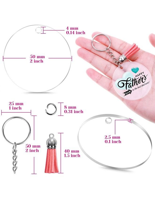 120pcs Clear Keychains for Vinyl Kit Including 30pcs Acrylic Blanks, 30pcs Keychain Tassels, 30pcs Key Chain Rings and 30pcs Jump Rings for DIY Keychain Vinyl Crafting