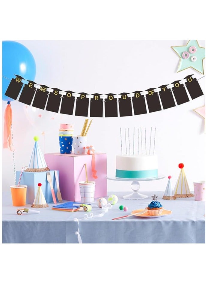 Graduation We Are Proud Of You Banners With Congratulation Sash Gold And Black Latex Balloon - Image 3