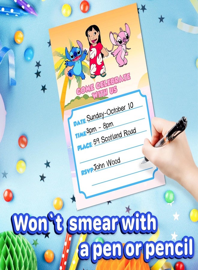 NATURAL BEHAVIOUR 20x 8.3x Lilo&StitchPink-2 Birthday Invitations and Envelopes - Fill-in Happy Birthday Party Invitations for Kids, 6X4 Inches, Postcard Style - Image 5