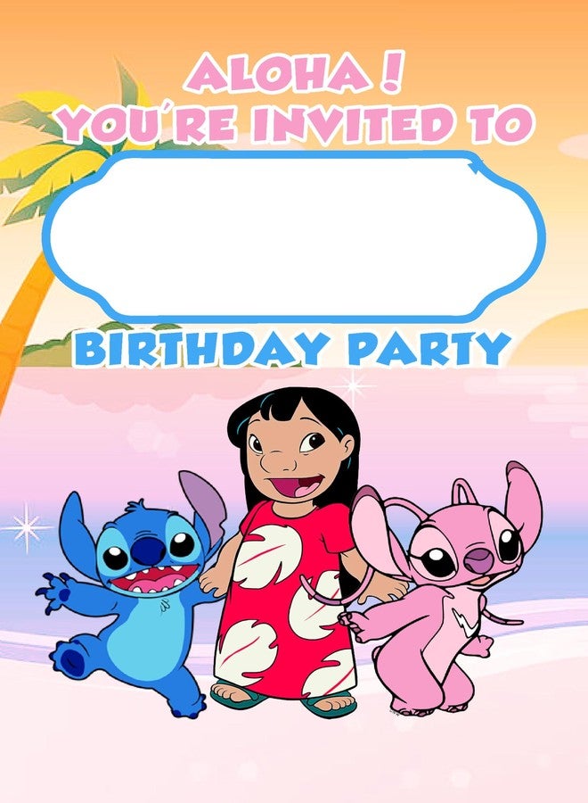 NATURAL BEHAVIOUR 20x 8.3x Lilo&StitchPink-2 Birthday Invitations and Envelopes - Fill-in Happy Birthday Party Invitations for Kids, 6X4 Inches, Postcard Style - Image 2