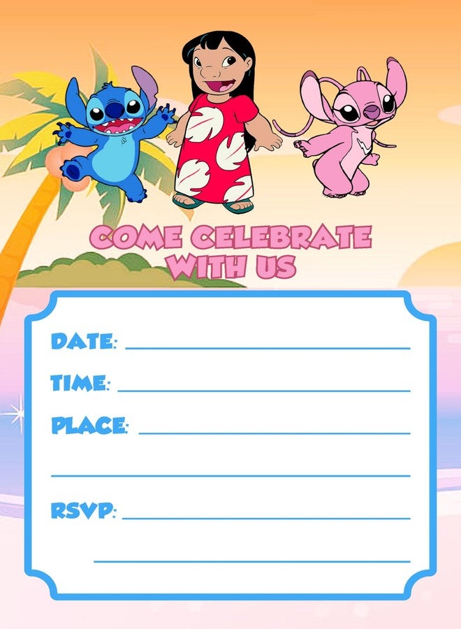 NATURAL BEHAVIOUR 20x 8.3x Lilo&StitchPink-2 Birthday Invitations and Envelopes - Fill-in Happy Birthday Party Invitations for Kids, 6X4 Inches, Postcard Style - Image 1