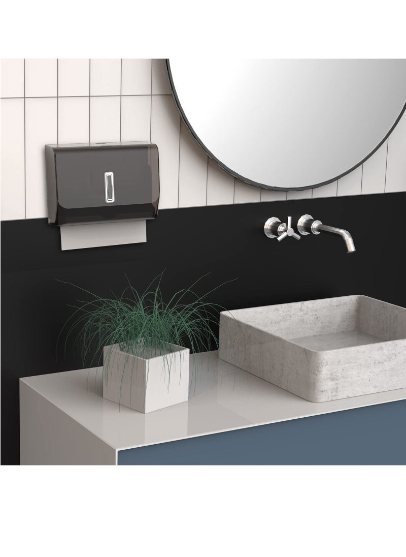 Y&D - Paper Towel Dispenser Wall Mount with Key Lock, Adhesive Multifold C-Fold Hand Dispenser, for Office Bathroom Kitchen and Restaurant Disposable Towels Hangin, Black - Image 1