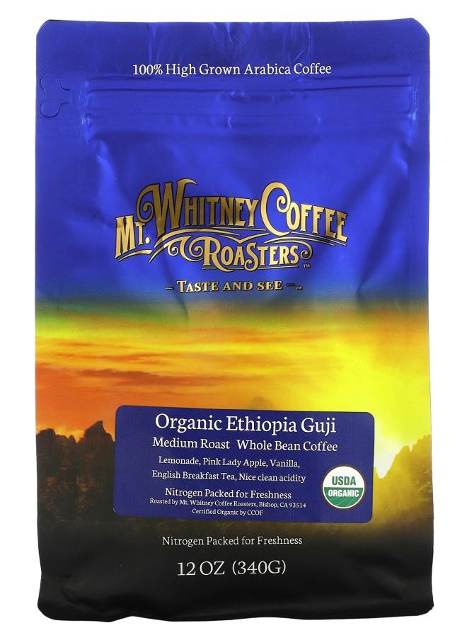 MT. WHITNEY COFFEE ROASTERS - Organic Ethiopia Guji Whole Bean Coffee Medium Roast 12 oz (340 g) - Image 1