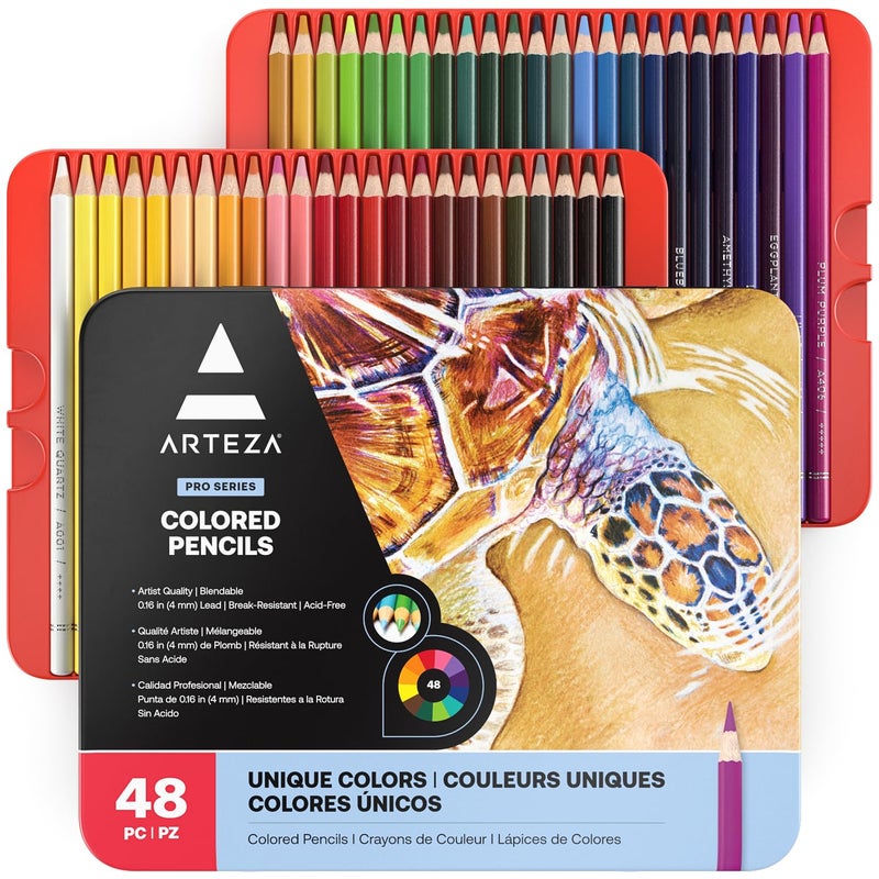 ARTEZA Colored Pencils, 48 Wax-Based Color Pencils, Vibrant Coloring Pencils in Tin Box for Adults, Professional Art Supplies - Image 1