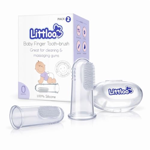 Littloo Baby Finger Toothbrush – 100% Silicone Infant Finger Brush for Cleaning & Massaging Gums – BPA Free – Pack of 2 with Storage Case - Image 1