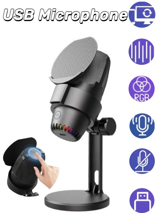 general RGB Microphone, USB Condenser Microphone, One Touch Mute, Record, Sing, Live Streaming - Image 1