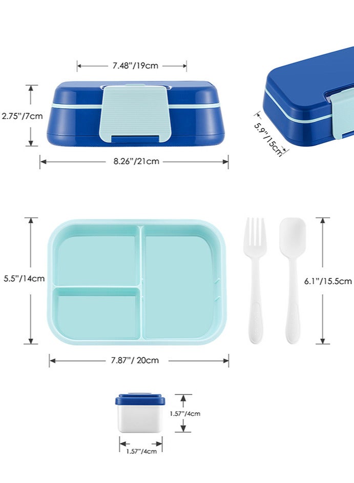 DB Innov. Lunch Box for Kid School, Bento Box with 3 Compartments, Leak-proof Food Container, Snack Box for Kids Adults Girls & Boys, Blue - Image 2
