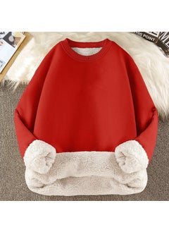 Warm Long Sleeve round Neck Mens T-Shirt Hoodie Camel Wool Blend Loose Fit Casual Trendy Mens Wear Polyester Fleece Winter Red Alpaca Sweatshirt