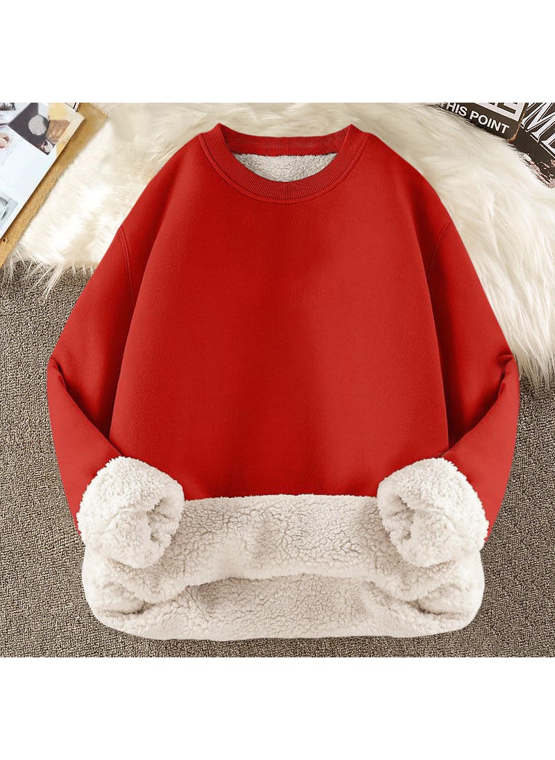 Generic - Warm Long Sleeve round Neck Mens T-Shirt Hoodie Camel Wool Blend Loose Fit Casual Trendy Mens Wear Polyester Fleece Winter Red Alpaca Sweatshirt - Image 1