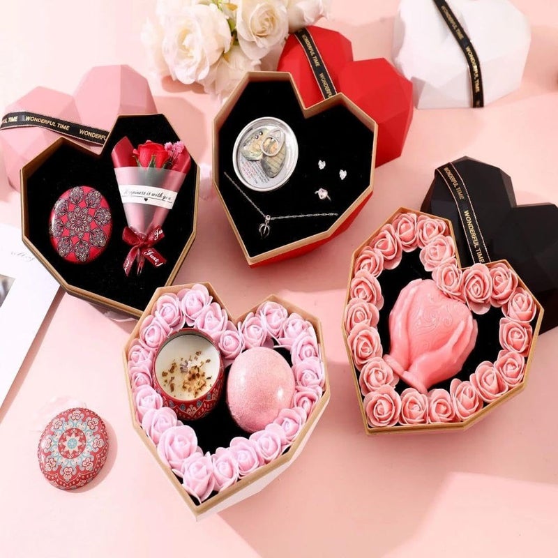 Heart Ribbed Gift Box, Large, Red, with Velvet Lining Inside, Perfect for Romantic Jewelry and Gifts, Valentine Gift - Image 2