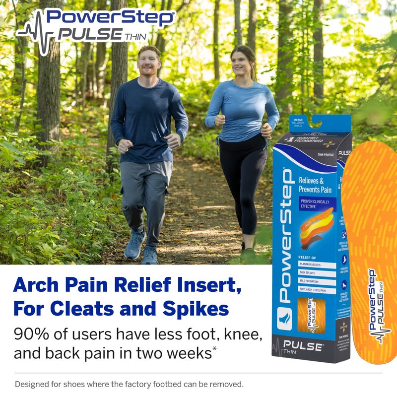 PowerStep Pulse Thin Orthotics - Arch Support Inserts + Pain Relief for Cleats & Tight Running Shoes - Insoles for Plantar Fasciitis  Mild Pronation & Shin Splints - Made in USA (M 4-4.5  F 6-6.5) - Image 3