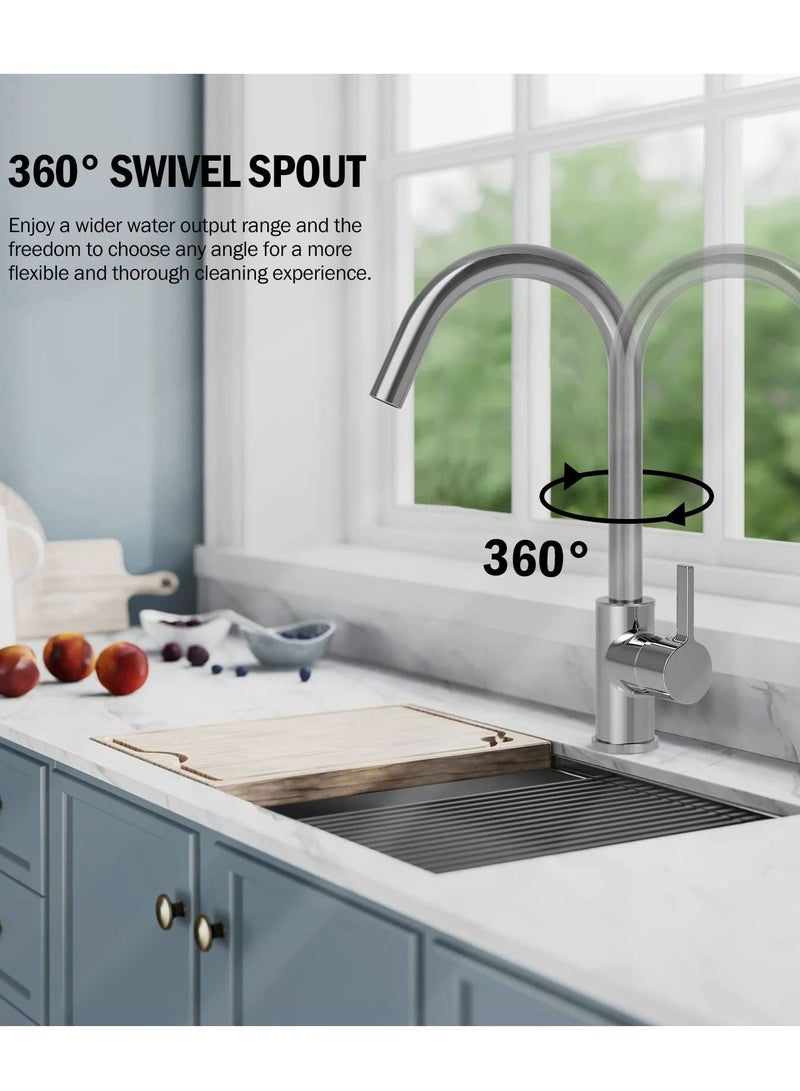 Jomoo Kitchen Faucet, Lead Free and 360 Degree Swivel Spout Kitchen Sink Tap with Cold and Hot Water Mixer - Image 3