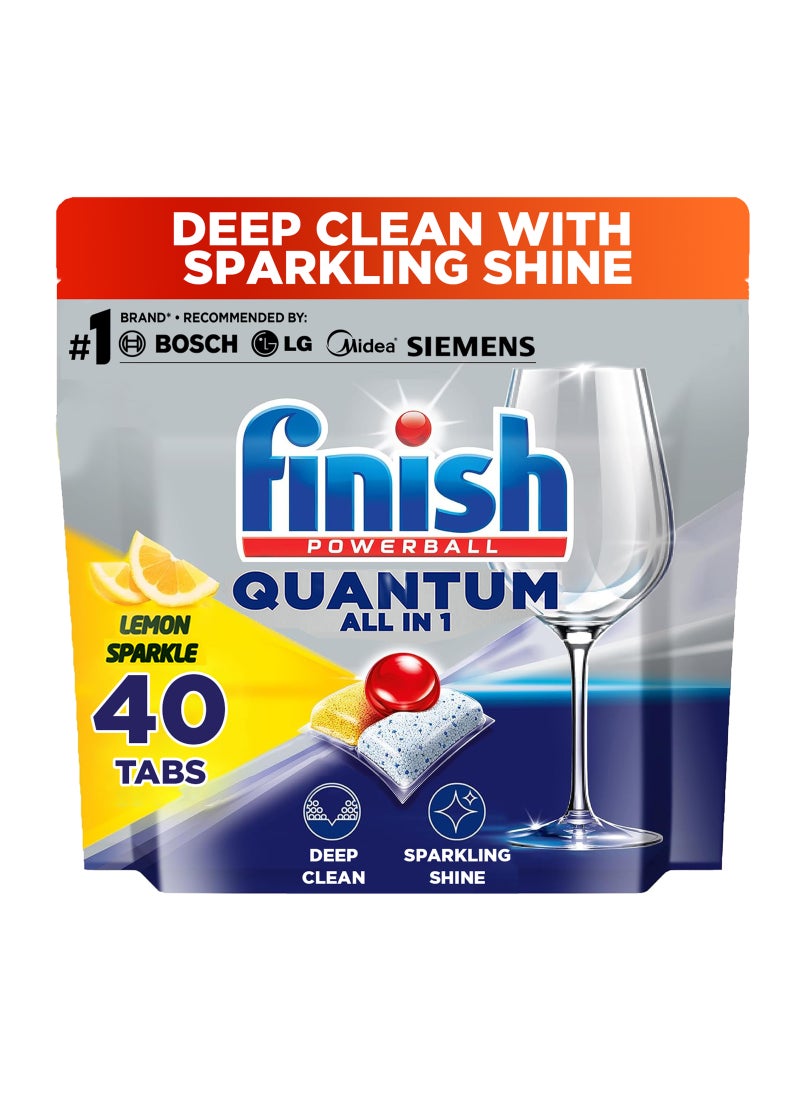 Finish Powerball Quantum All In 1 Dishwasher Lemon Sparkle 40 Tabs  - Image 1