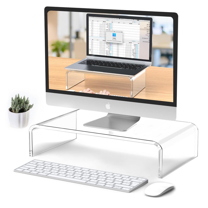 Beimu Acrylic Monitor & Laptop Stand Riser - Clear Computer & Laptop Stand for Desk - Compatible with iMac, MacBook & All Notebooks - White Aesthetic Decoration for Office & Home - Image 1