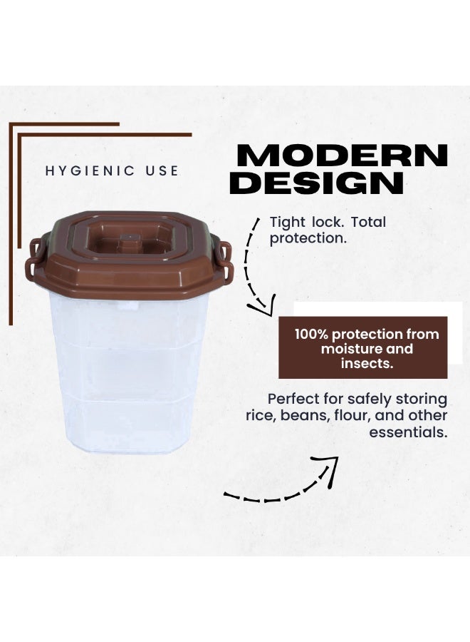 إس إن إتش أسطوانة تخزين أوساكا بغطاء مقفل ومقابض جانبية | حاوية شفافة محكمة الإغلاق بغطاء بني | منظم متعدد الاستخدامات للمنزل والمطبخ - Image 3