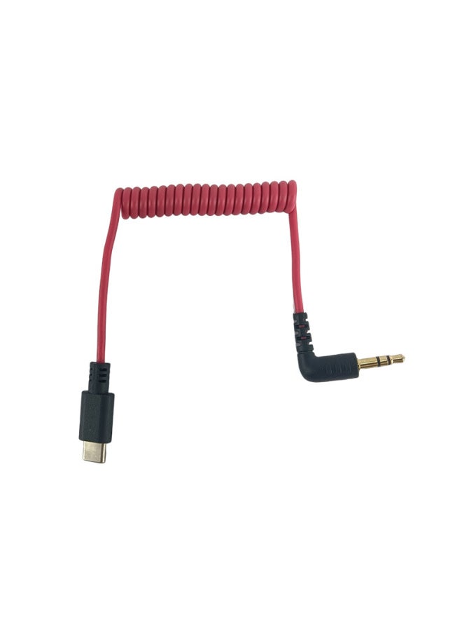 Applicable To Apple Rod Mammoth Wireless Microphone Cable Car Type-C Spring Cable 3.5mm Adapter Cable-Color:3.5mm Patch Cord-red  - Image 1