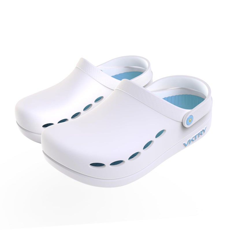 VKTRY Performance Recovery Clogs â€“ Cushioned EVA with Carbon Fiber Stability | Rocker Sole, Ventilated Comfort, Deep Heel Cup, Slip-Resistant Grip, Removable Strap, White | US: M 4.5-5, W 5.5-6 - Image 1