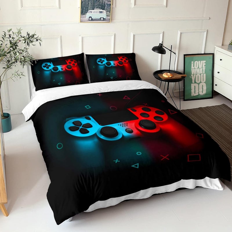 Gamer Bedding Set for Kids Adults, Game Controller Duvet Cover Set for Boys Video Game Controller Duvet Cover Set, Black Bedding Set with Pillowcase for Single - Image 2