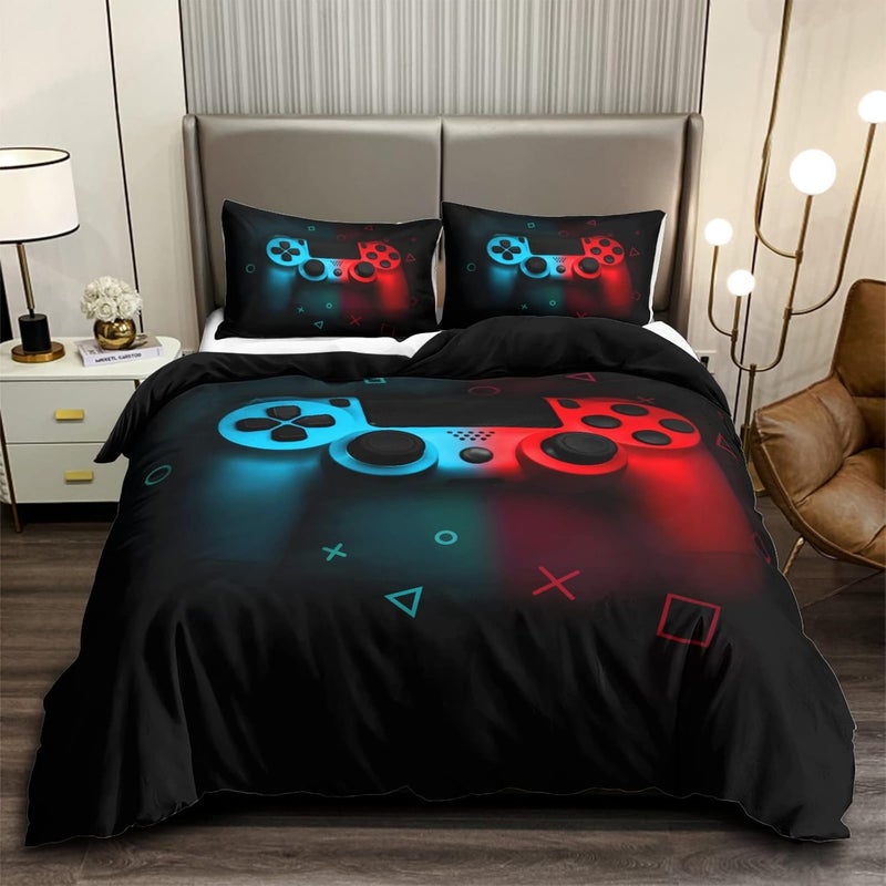 Gamer Bedding Set for Kids Adults, Game Controller Duvet Cover Set for Boys Video Game Controller Duvet Cover Set, Black Bedding Set with Pillowcase for Single - Image 1