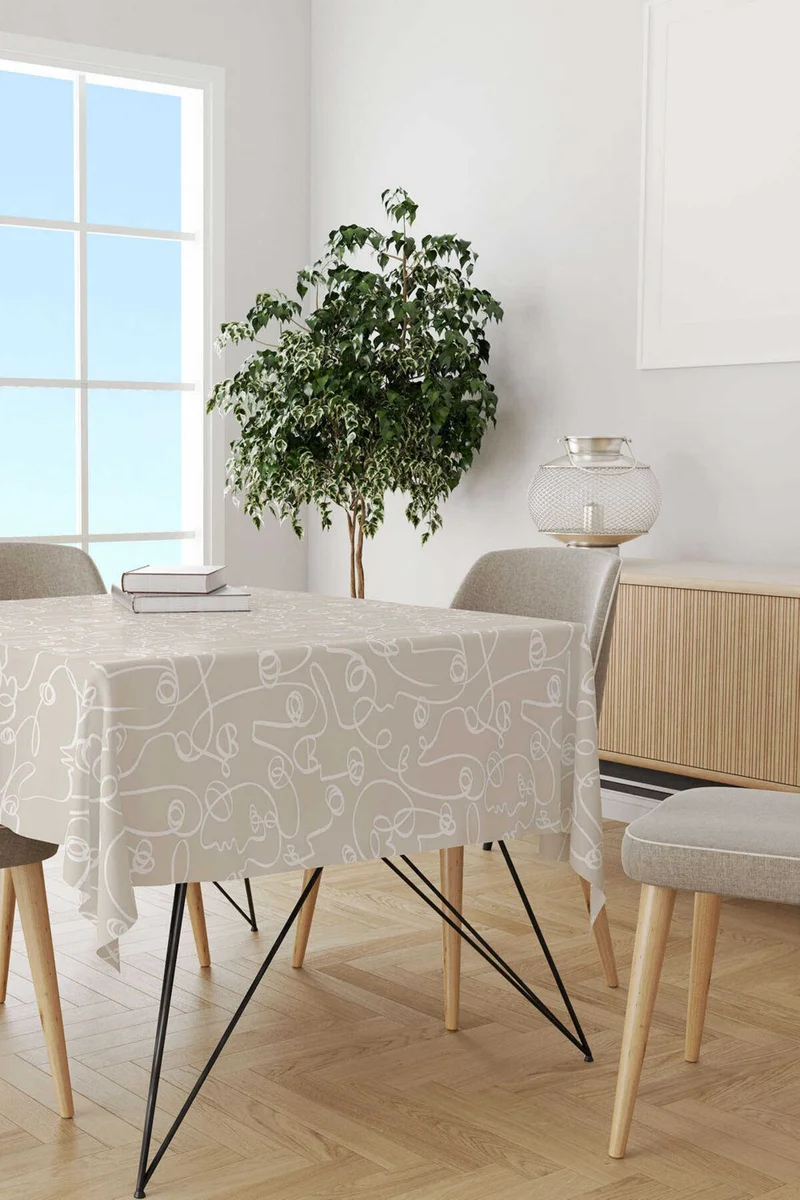 Cango Home Cream White Bohemian Scandinavian Geometric Patterned Digital Printed Tablecloth CGH1209-MS