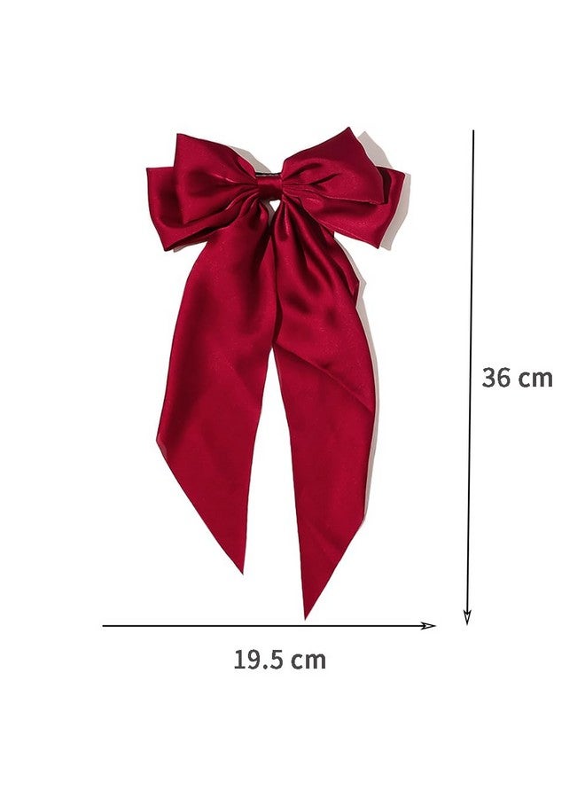 ANZAILALA Hair Bows For Women Large Bow Hair Clip Soft Long Tails Metal Clips Bow Tie Hair Clip For Women Red - Image 4
