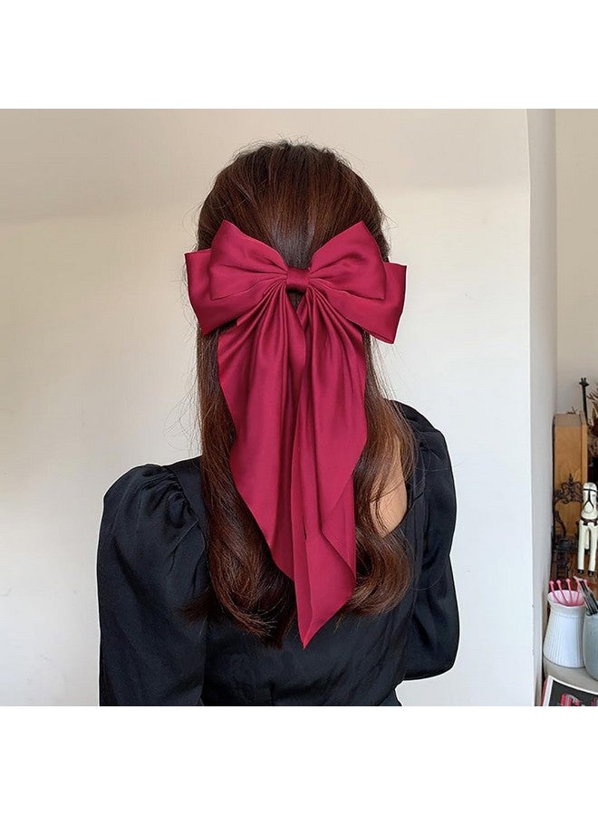 ANZAILALA Hair Bows For Women Large Bow Hair Clip Soft Long Tails Metal Clips Bow Tie Hair Clip For Women Red - Image 3