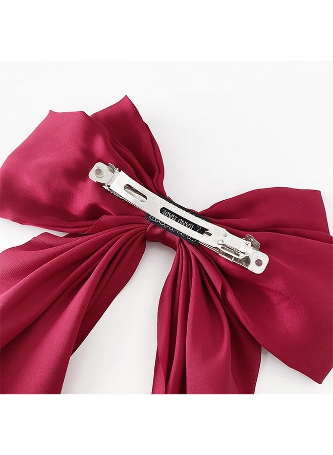 ANZAILALA Hair Bows For Women Large Bow Hair Clip Soft Long Tails Metal Clips Bow Tie Hair Clip For Women Red - Image 5