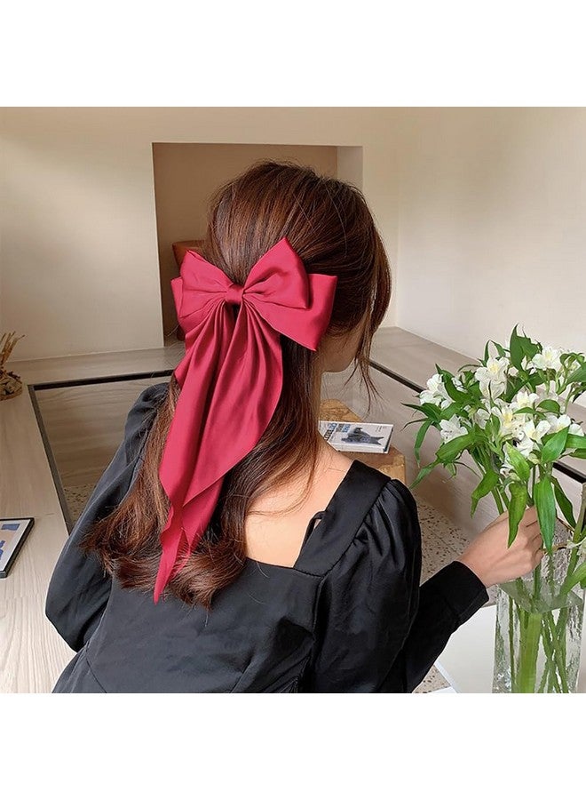 ANZAILALA Hair Bows For Women Large Bow Hair Clip Soft Long Tails Metal Clips Bow Tie Hair Clip For Women Red - Image 2