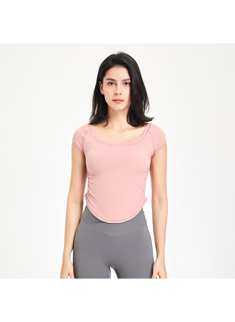 Fanxin fitness clothes womens tight sports T-shirt running training quick-drying clothes short sleeve thin nude yoga clothes top summer Pink