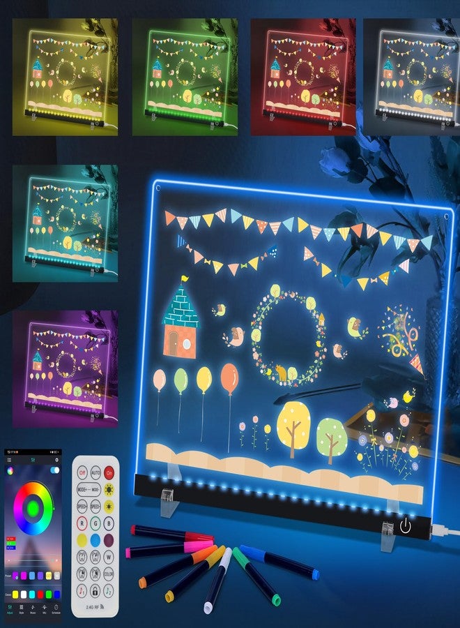 ARVANA دودل جلو، لوحة ملاحظات LED ملونة، 14.1"x10.9" لوحة أكريليك أرفانا القابلة للمسح الجاف، لوحة ملاحظات مضيئة بـ 16 لون مع مزامنة الموسيقى، تطبيق وجهاز تحكم عن بعد، قاعدة و 7 أقلام، عرض توهج نيون (أسود) - Image 1