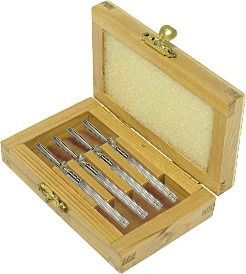 4-Piece Sliding Pin Vise Chuck Set with Wooden Storage Box - 8406SP4