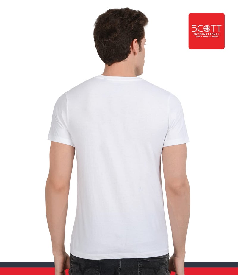 Scott International Men's 180 GSM Bio Wash Organic Cotton T-Shirt - Round Neck, Solid Plain White - Image 2