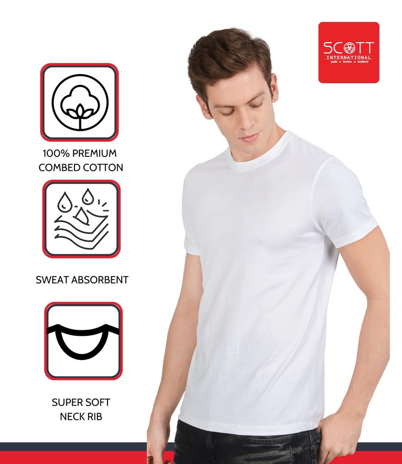 Scott International Men's 180 GSM Bio Wash Organic Cotton T-Shirt - Round Neck, Solid Plain White - Image 3