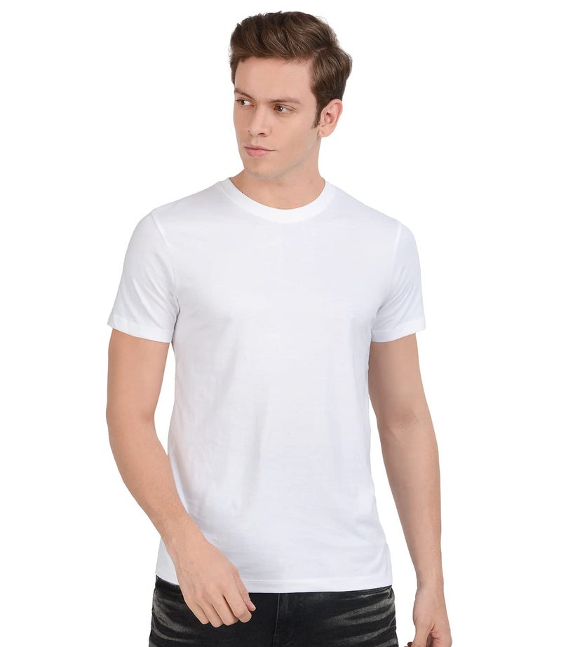 Scott International Men's 180 GSM Bio Wash Organic Cotton T-Shirt - Round Neck, Solid Plain White - Image 1