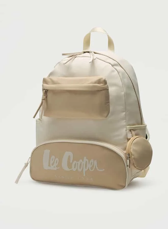 لي كوبر Lee Cooper Logo Print Backpack with Adjustable Straps and Zip Closure