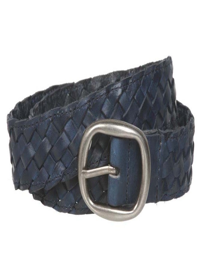 Beltiscool 1 1/4" Braided Woven Leather Oval Belt, Navy Blue | S/M - 32 - Image 2