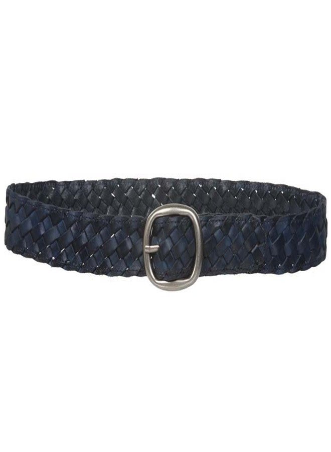 Beltiscool 1 1/4" Braided Woven Leather Oval Belt, Navy Blue | S/M - 32 - Image 3