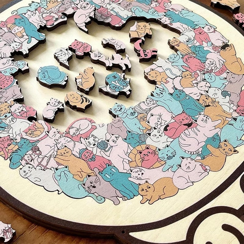 135-Piece Morandi-Colored Cat Shaped Wooden Jigsaw Puzzle, Framed by Adorable Cat Outlines, Wooden Stress-Relieving and Thinking Toys for Cats Lovers (Morandi Color) - Image 3