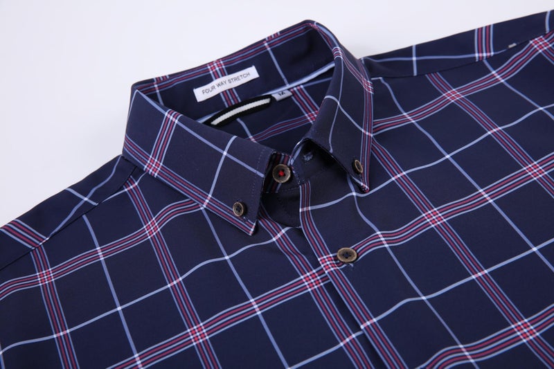 Alex Vando Mens Button Down Shirts Wrinkle Free 4-Way Stretch Print Business Casual Shirt,417 Navy/Red,M - Image 3