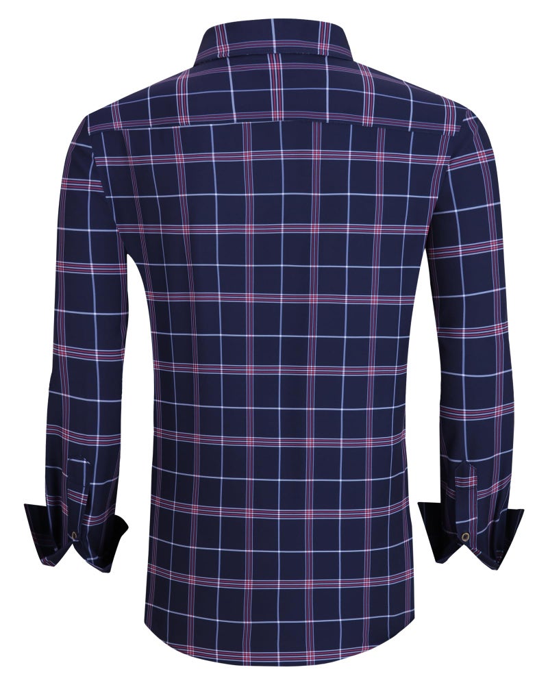 Alex Vando Mens Button Down Shirts Wrinkle Free 4-Way Stretch Print Business Casual Shirt,417 Navy/Red,M - Image 2