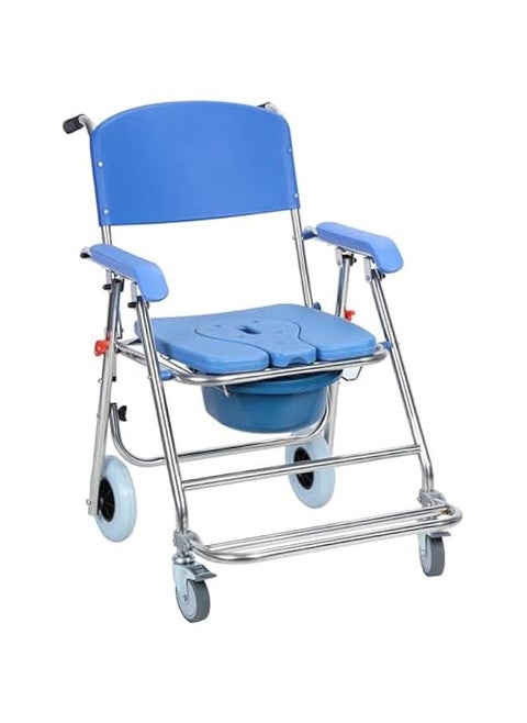 Foldable 3-in-1 Shower Commode Wheelchair with Armrest and Backrest - Waterproof Rolling Toilet Chair - Portable for Transport and Shower - Complete Set