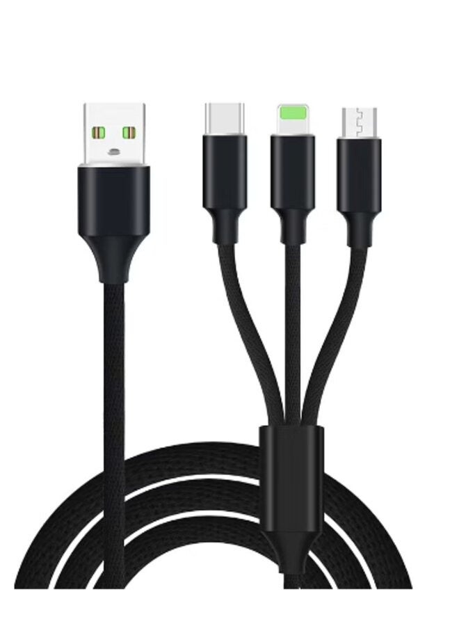 3-In-1 Micro USB Type-C Lightning Data Sync And Charging Cable Black - Image 2
