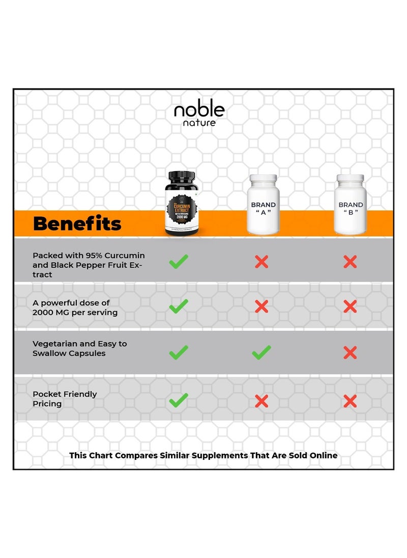 noble nature - Turmeric Curcumin 95% Extract with Piperine 2000 MG Per Serving 120 Veg Capsules - Joint & General Wellness Support - Image 1
