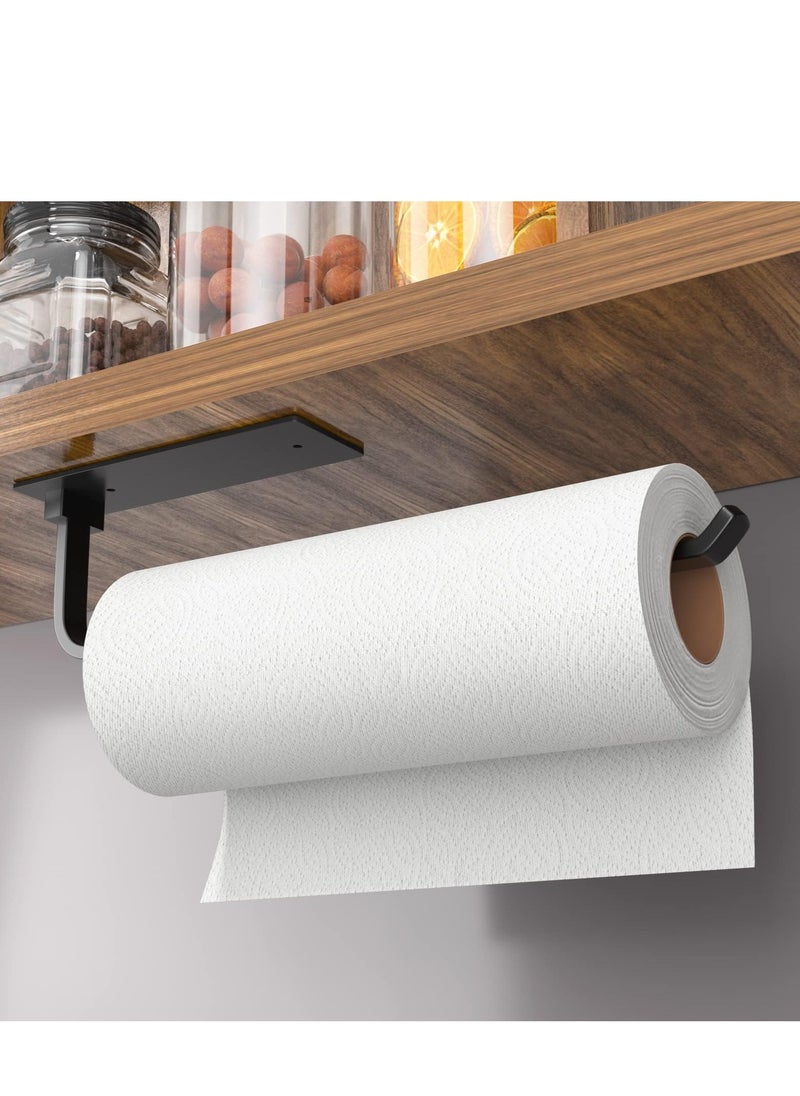 MIXDE - Paper Towel Holder - Self-Adhesive or Drilling, Matte Black Paper Towel Rack Under Cabinet for Kitchen, Upgraded Aluminum Kitchen Roll Holder - Lighter but Stronger Than Stainless Steel - Image 1
