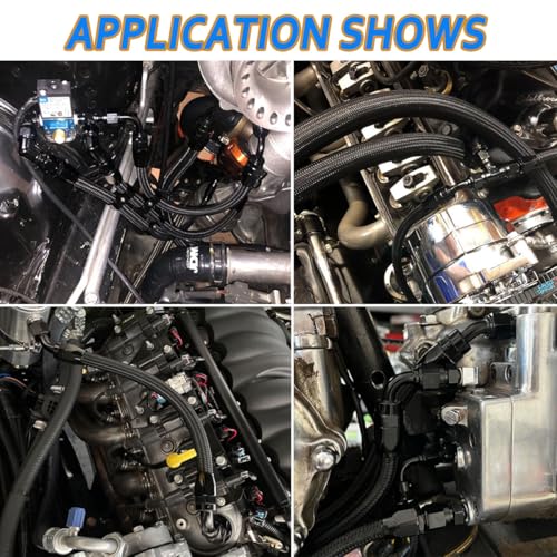 IPARTS EXPERT 3/8 6AN 20FT, Nylon Stainless Steel Braided Fuel Line Oil/Gas/Fuel Hose End Fitting Hose with 10PCS Swivel Fitting Adapter Kit - Black - Image 3