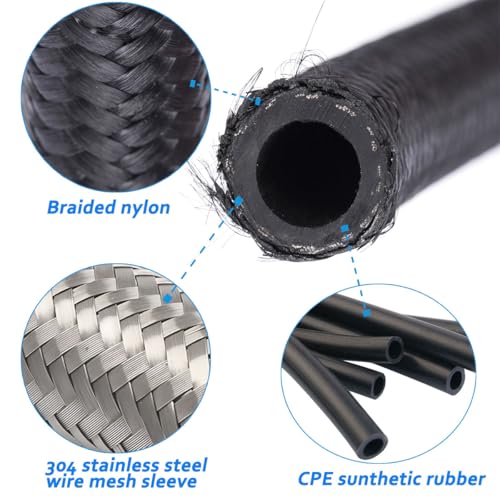 IPARTS EXPERT 3/8 6AN 20FT, Nylon Stainless Steel Braided Fuel Line Oil/Gas/Fuel Hose End Fitting Hose with 10PCS Swivel Fitting Adapter Kit - Black - Image 5