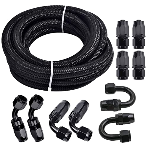 IPARTS EXPERT 3/8 6AN 20FT, Nylon Stainless Steel Braided Fuel Line Oil/Gas/Fuel Hose End Fitting Hose with 10PCS Swivel Fitting Adapter Kit - Black - Image 1