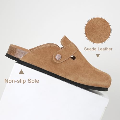 Dumalum Clogs for Women Mens Suede Leather Slip on Shoes Cork Footbed Mules Sandals with Arch Support Unisex Slippers Brown - Image 4