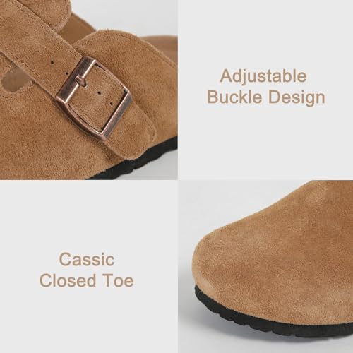 Dumalum Clogs for Women Mens Suede Leather Slip on Shoes Cork Footbed Mules Sandals with Arch Support Unisex Slippers Brown - Image 2
