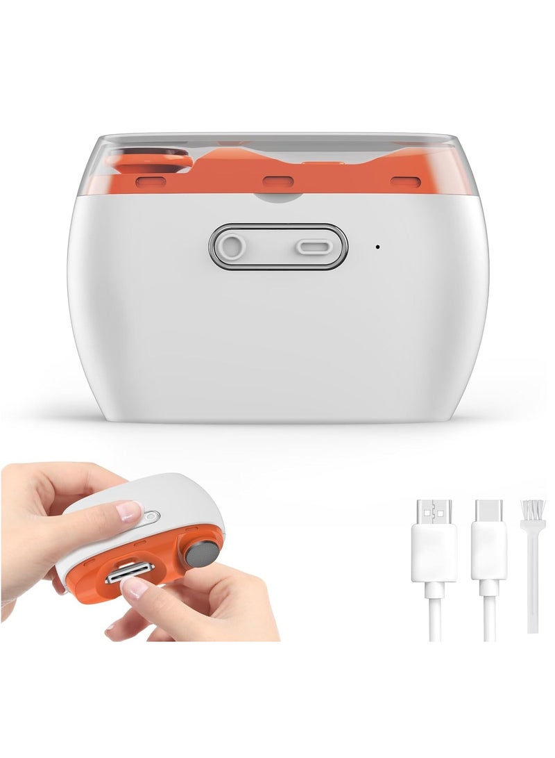 كابتن تيك Automatic Portable Electric Nail Clippers with Safety Design, 2 Speed Levels, Injury Prevention, Easy Trimming, Built-in Nail Storage, USB Rechargeable (Orange) - Image 1